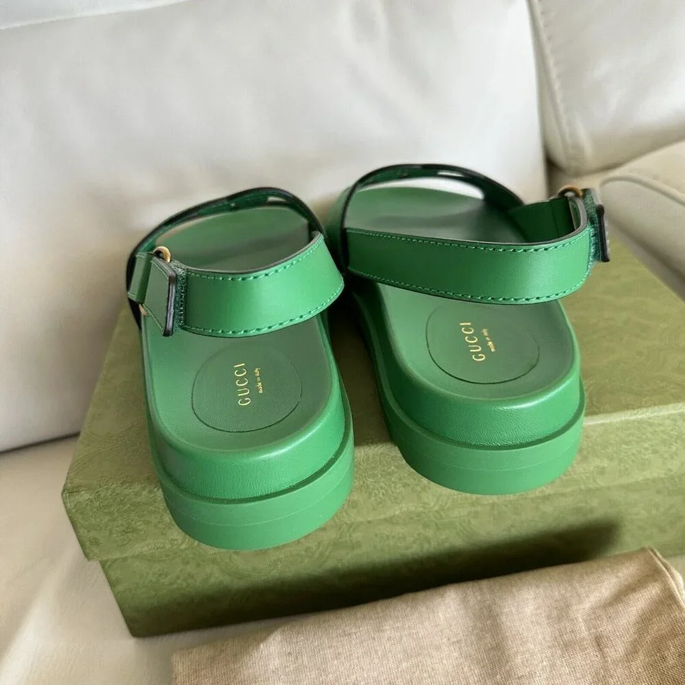 NEW GUCCI WOMENS SANDALS SLINGBACK LOGO GG GREEN SZ 39 - Picture 7 of 7